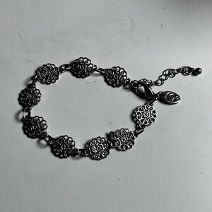 Coldwater Creek Bracelet Silver Floral Filigree Link Adjustable Openwork